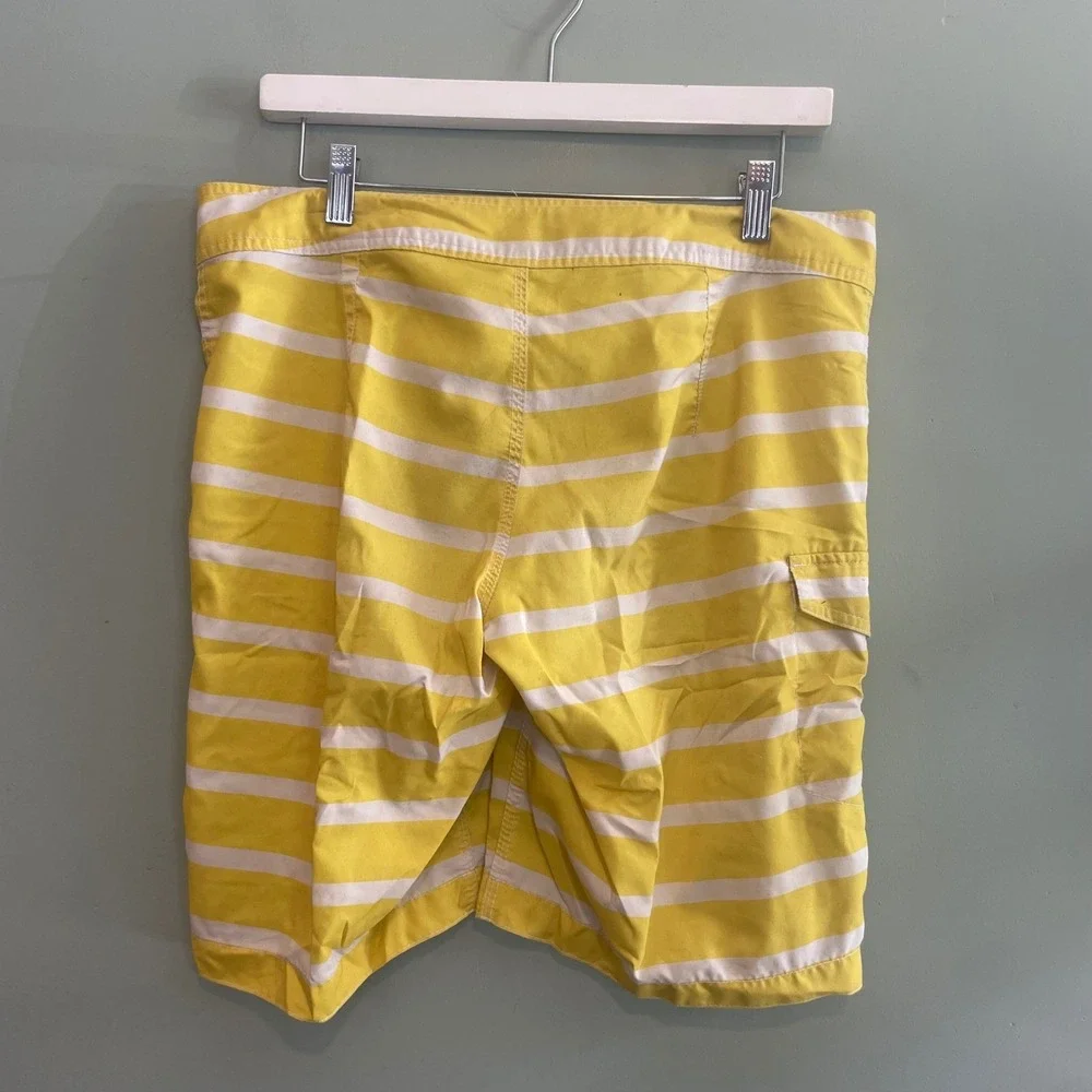 Mens Swimwear‎ Surf Beach Summer Striped Board Swim Trunks Shorts Yellow Small
